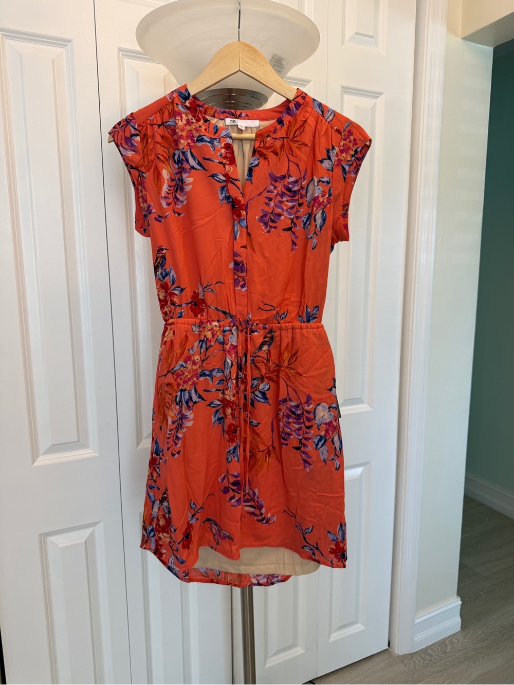 DR2 Orange Floral Tie-Waist Mini Dress
